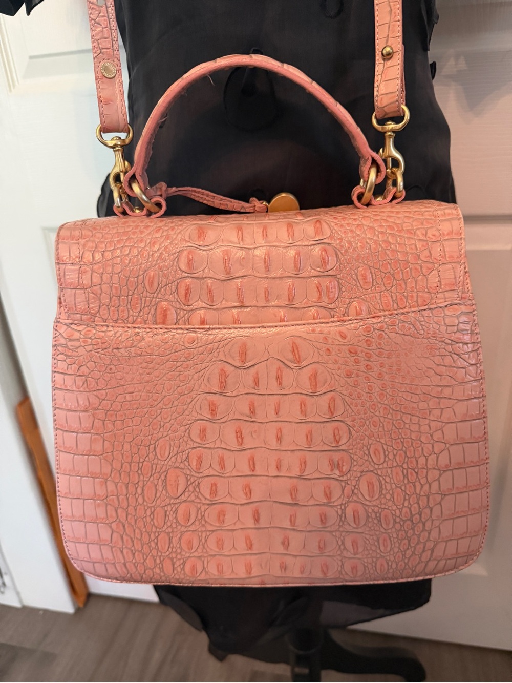 Brahmin Rose Pink Croc-Embossed Top-Handle Bag - Picture 9 of 12